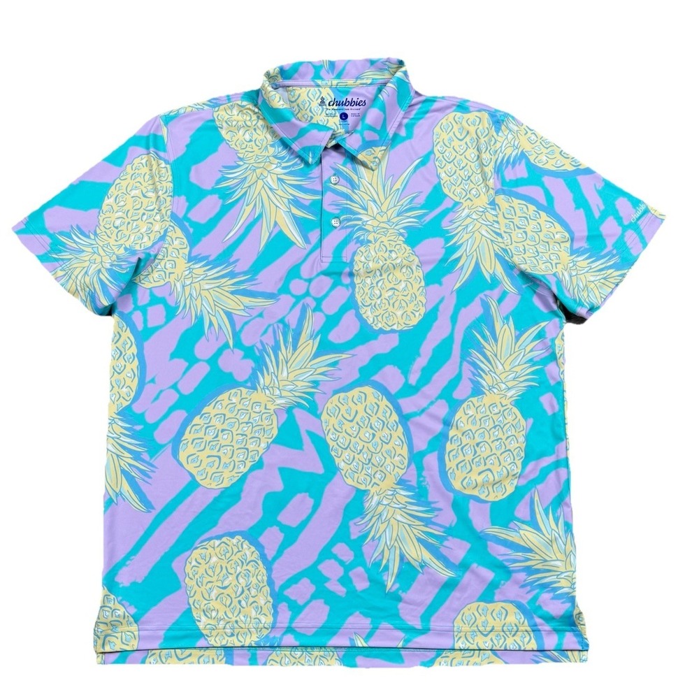Chubbies The Performance Polo Shirt Mens Large L Pineapple Retro Teal Pink Golf